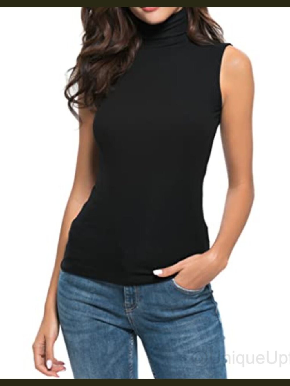 Women Sleeveless Mock Turtleneck Tank Top Slim Fit Stretchy Rayon